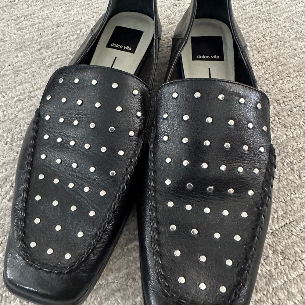 Dolce Vita Black Leather Studded Slip-On Loafers